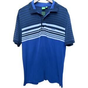 Hugo Boss Polo Shirt Mens XL Blue Striped Slim Fit Short Sleeve Designer